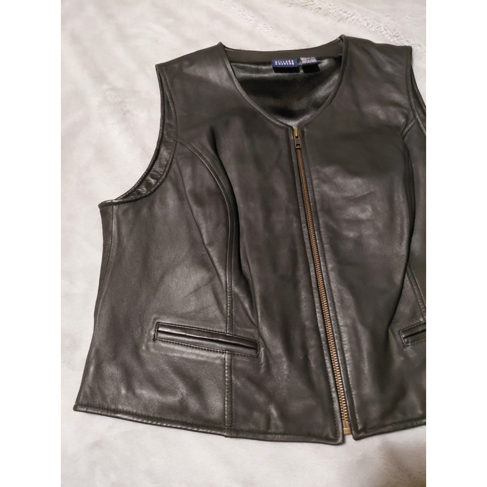 Hillard & Hanson Women's Soft Lambskin Black Leather Full Zip Motorcycle Vest XL - Picture 4 of 8
